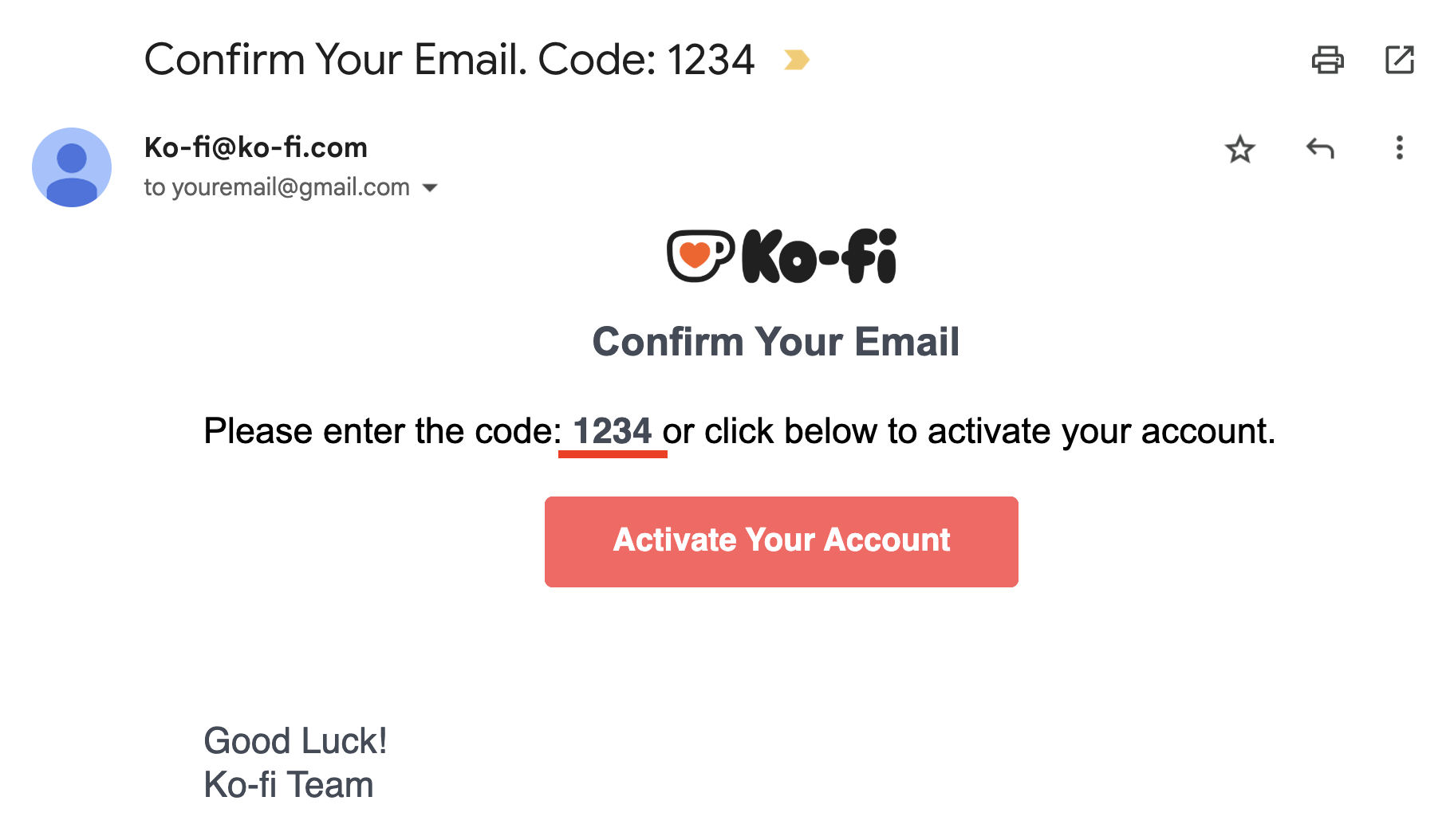 Ko-fi confirm your email code