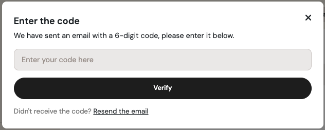 The Enter the code dialog, with a field to enter the 6-digit verification code and a Verify button