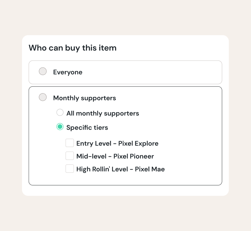 Who can buy options for a shop item: all monthly supporters or specific membership tiers