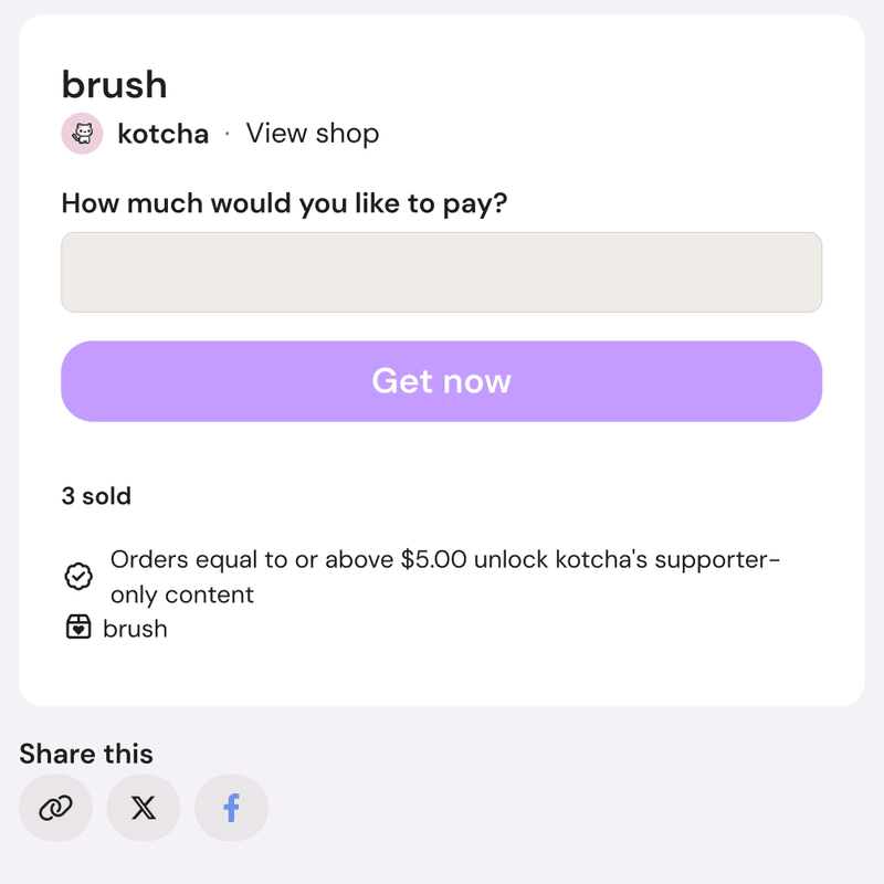 Supporter checking out from a Ko-fi Shop and seeing the thank-you screen with the creator's message